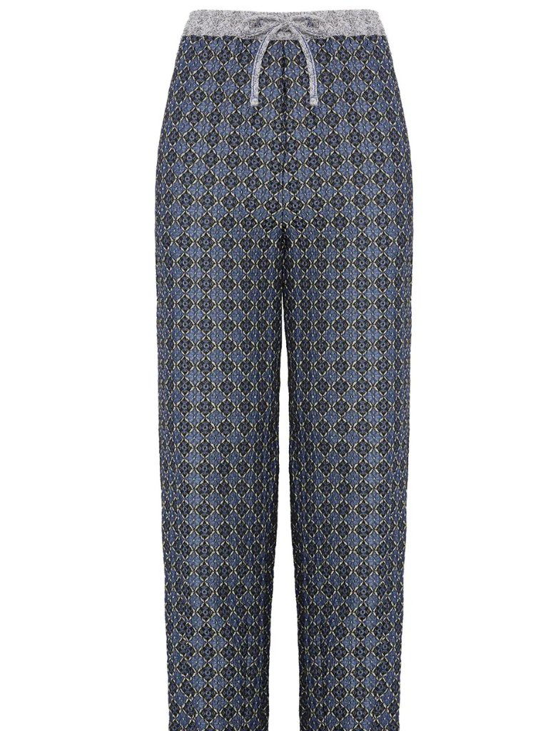 Women's Free People Harley Pant Pull-On Jacquard Navy Gray Comfy Boho Size M